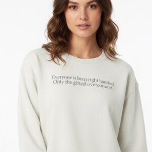 Left Handed Novelty Humorous  Beige Raw Hemmed Sweatshirt Size Medium